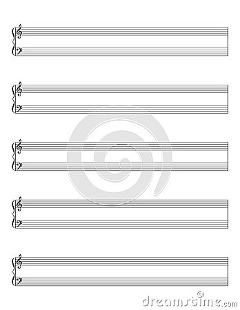 Grand staff, great stave, sheet of notes template Vector Illustration