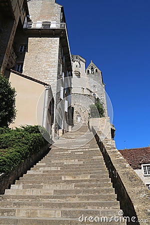 Grand Stairway toward Episcopal City in Rocamadour, France. Stock Photo