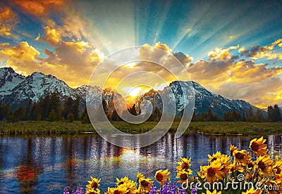 Grand Tetons and reflection Stock Photo