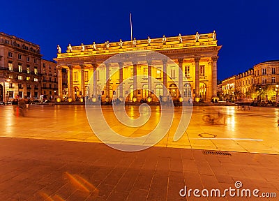 Grand Theater at Night, Bordeaux Editorial Stock Photo