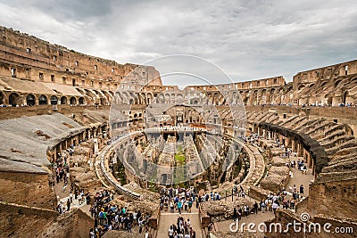Grand View of the Roman Colosseum at Day under Cloudy Skies in Rome, Italy 01 Stock Photo