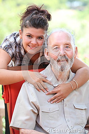 Grandad and granchild, happy family Stock Photo