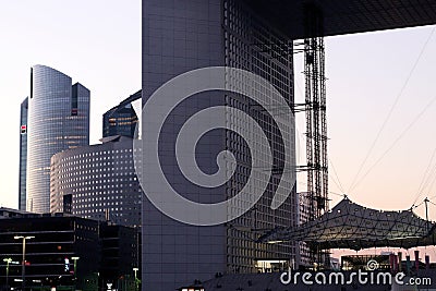 Grande arche La defense in Paris business district at sunset france Editorial Stock Photo