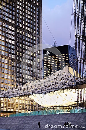 Grande arche Paris Areva headquarters business district La defense at sunset france Editorial Stock Photo