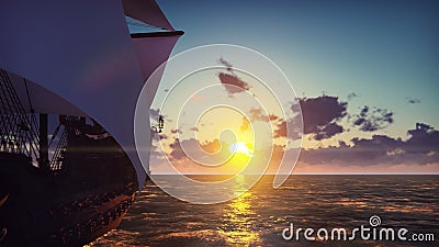 Grande nave medievale sul mare su un tramonto La vecchia nave medievale naviga con garbo nel mare aperto illustrazione di stock Grande nave medievale sul mare su un tramonto La vecchia nave medievale naviga con garbo nel mare aperto illustrazione di stock