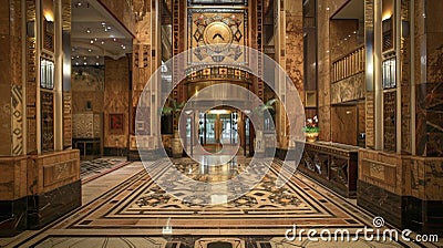 The grandeur of the Art Deco buildings is further enhanced by the incorporation of different textures patterns and Stock Photo