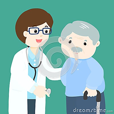 Grandfather cartoon see doctor Vector Illustration