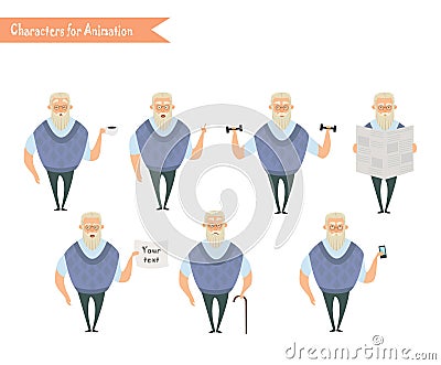 Grandfather character for scenes. Vector Illustration