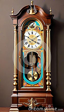 Grandfather clock pendulum roman numerals vintage face Cartoon Illustration