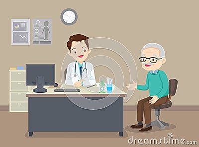 Caring for the elderly.doctor and old patient Vector Illustration