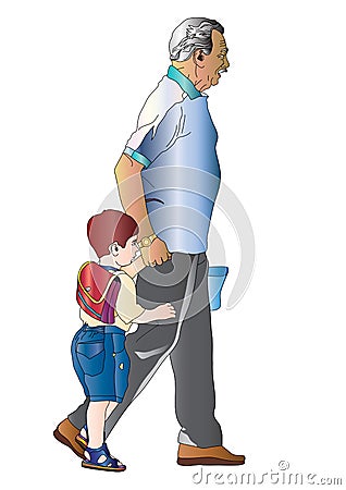 Grandfather and grandson Cartoon Illustration