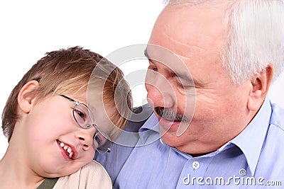 Grandfather grandson forehead Stock Photo