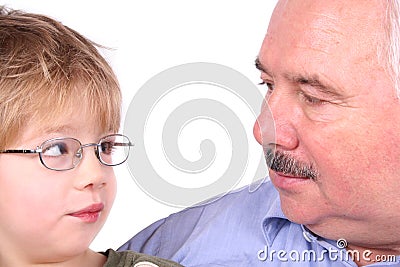 Grandfather grandson forehead Stock Photo