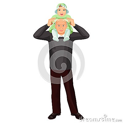 Grandfather with little girl on shoulders vector illustration isolated Vector Illustration