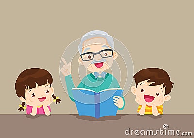Grandparents with grandchildren reading book Vector Illustration