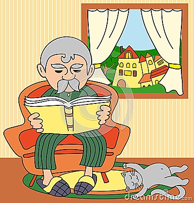 Grandfather reading a book Vector Illustration