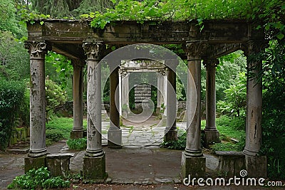 Grandiose Ancient pergola pavilion. Generate Ai Stock Photo