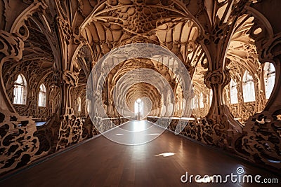 Grandiose Wooden interior cathedral. Generate Ai Stock Photo