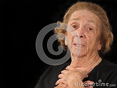 Grandma in dismay Stock Photo
