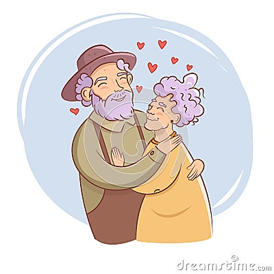 Grandma and grandpa hug. Grandparents day Vector. Cartoon. Isolated art on white background. Flat Vector Illustration