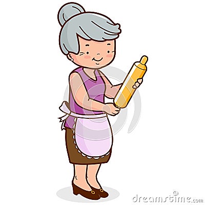 Grandma holding a rolling pin and cooking. Vector illustration Vector Illustration