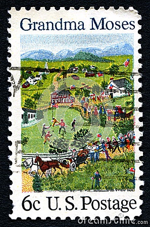 Grandma Moses US Postage Stamp Editorial Stock Photo