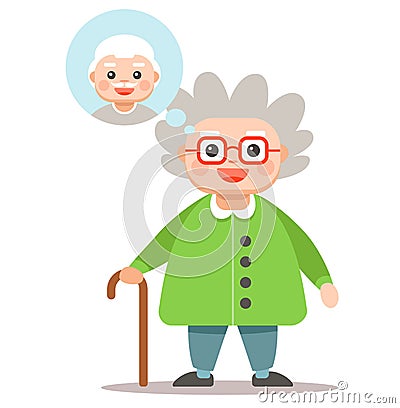 Grandma thinks about her man. Vector Illustration