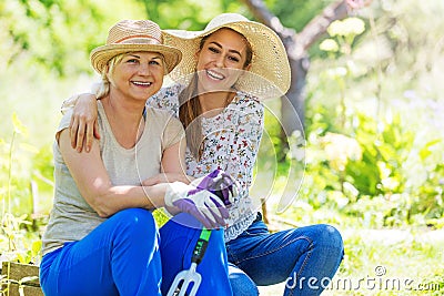 Grandmother with adult granddaughter Stock Photo