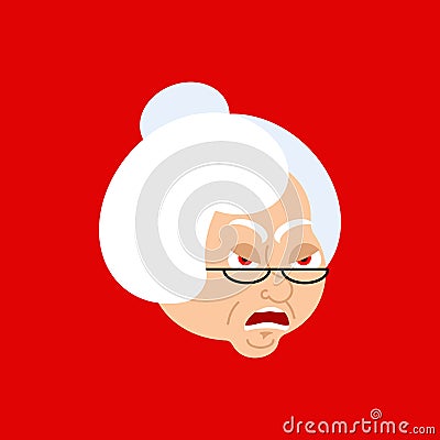 Grandmother angry emoji avatar. Face grandma evil. Vector Vector Illustration