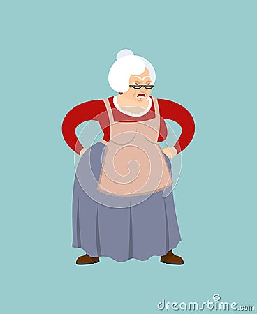 Grandmother angry emoji. Face grandma evil. Aggressive Old lady. Vector Illustration