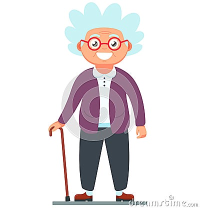 Grandmother with a cane standing Vector Illustration