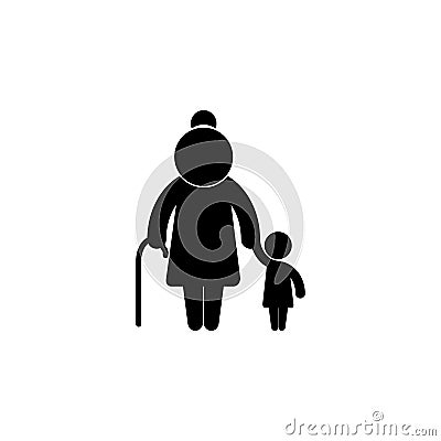 Grandmother with child familiar silhouettes icon. Simple black family icon. Can be used as web element, family design icon Stock Photo