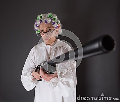 Grandmother in defence Stock Photo