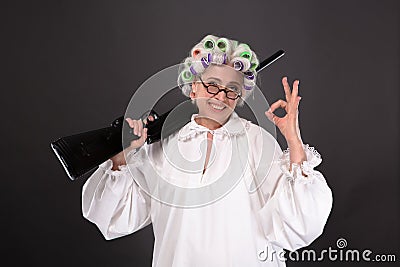 Grandmother in defence Stock Photo