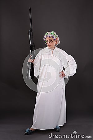 Grandmother in defence Stock Photo