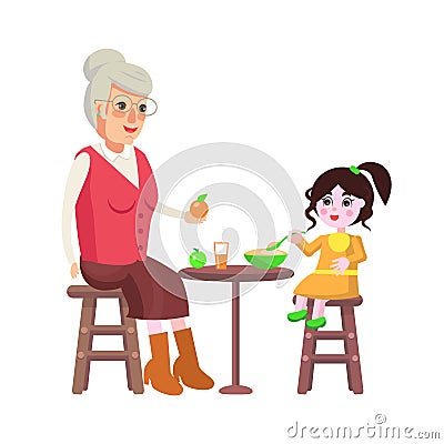 Grandmother and Dining Time Vector Illustration Vector Illustration