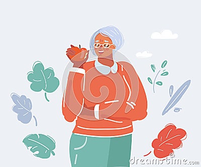 Grandmother eat apple on white Vector Illustration