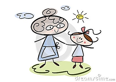 Grandmother and granddaughter Cartoon Illustration