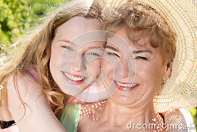 Grandmother and granddaughter happy portrait Stock Photo