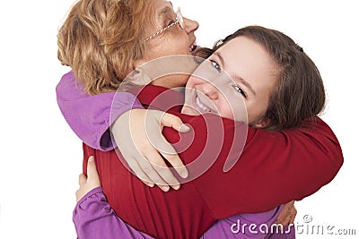 Grandmother and granddaughter hugging Stock Photo