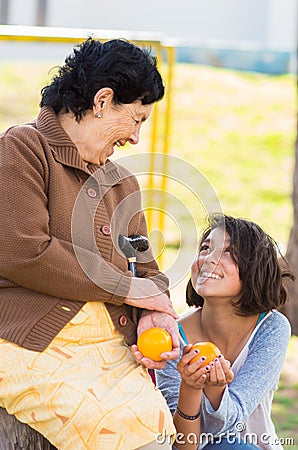 Grandmother granddaughter quality time outdoors Stock Photo