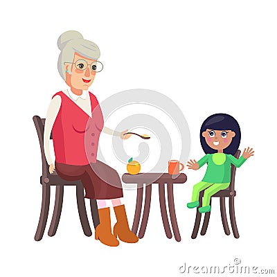 Grandmother and Granddaughter Vector Illustration Vector Illustration