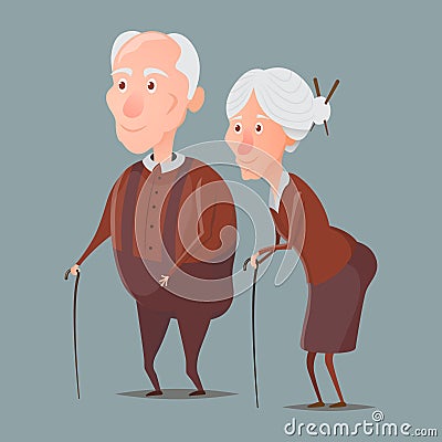 Grandmother and grandfather walking with sticks Vector Illustration