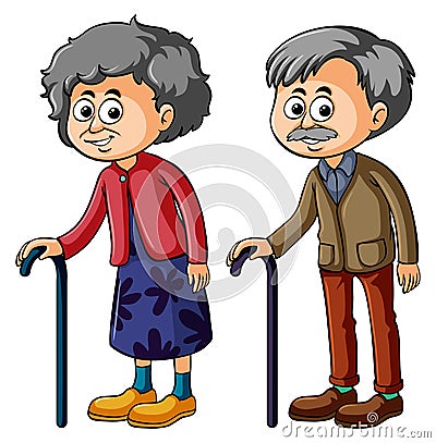 Grandmother and grandfather with walkingstick Vector Illustration