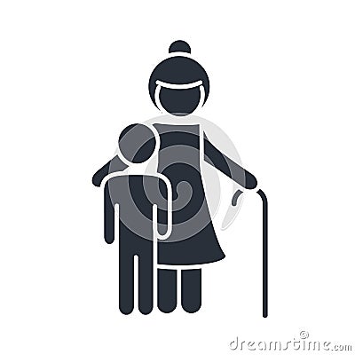 Grandmother and grandson members family day, icon in silhouette style Vector Illustration