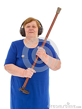 Grandmother headphones Stock Photo