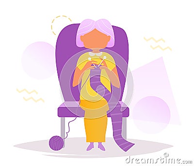 Grandmother knits Vector. C Vector Illustration