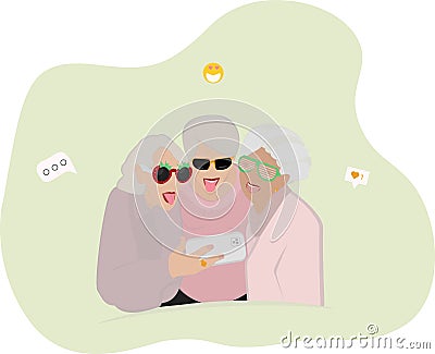 Grandmother and modern technologies. Elderly people and the Internet, social networks. Communication. Modern grandmothers. Stock Photo