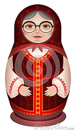 Grandmother in national clothes russian wooden doll matryoshka Vector Illustration