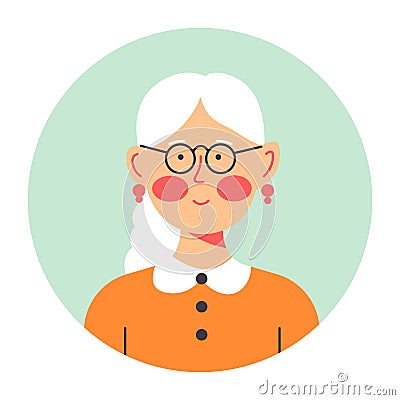 Grandmother portrait in circle, senior lady wearing glasses Vector Illustration